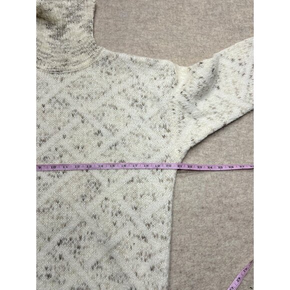 Vintage 90s Liz Claiborne Cream Turtleneck Sweater Diamond Neutral Wool Blend M - Picture 6 of 7
